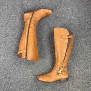 Women's Naturalizer Tan Brown Leather Harness Buckle Side Zip Tall Riding Boots